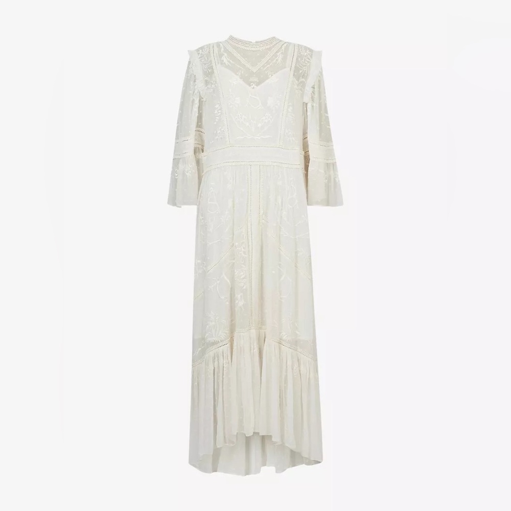 All Saints Floral Embroidered off white dress